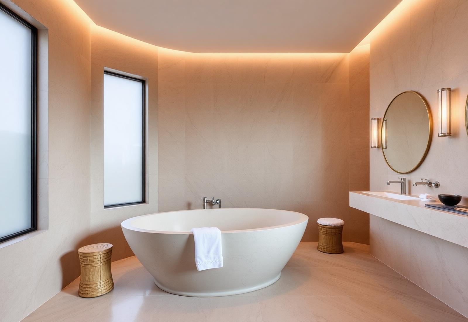 Serene stone bathroom design with natural textures