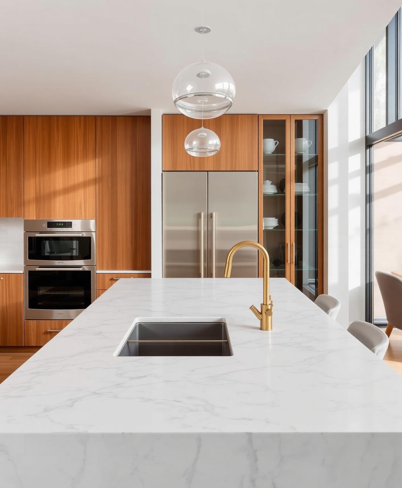 Minimalist oak kitchen with stone worktop by DECOBAY Interiors